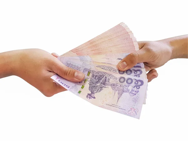 Para elden ele göl kenarında beyaz bir arka plan üzerinde transfer