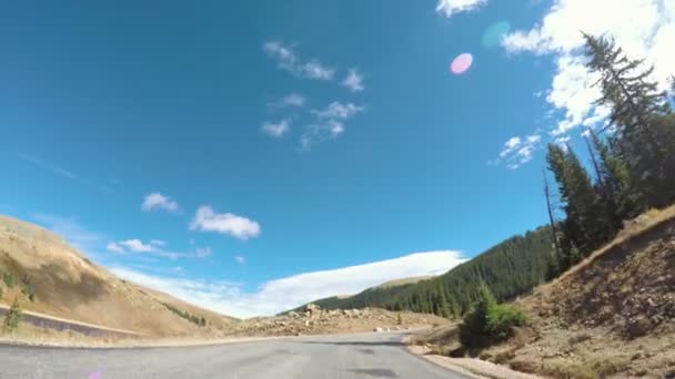 Alp ormandan sonbaharda sürüş. — Stok video