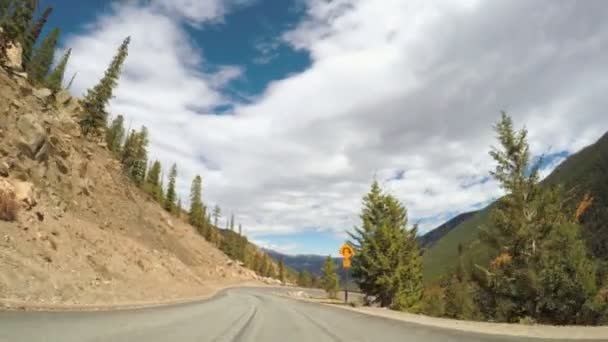 Conducir a través del bosque alpino en el otoño . — Vídeo de stock