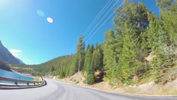 Conduzir através da floresta alpina no Outono . — Vídeo de Stock
