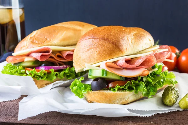 Sub sandwiches with cola — Stock Photo, Image