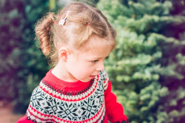 小女孩在圣诞树农场 — 图库照片
