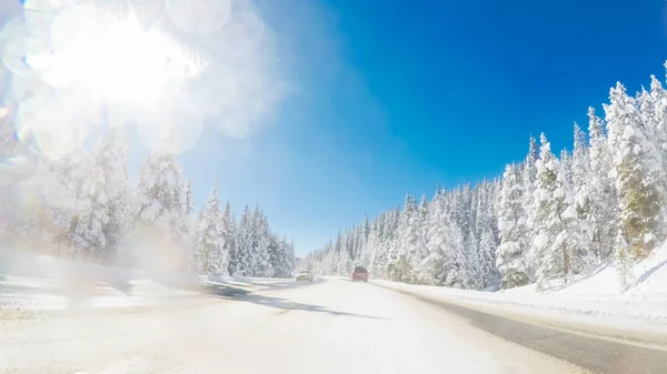 Pov Úhlu Pohledu Jízda Horách Sněhové Bouři — Stock fotografie