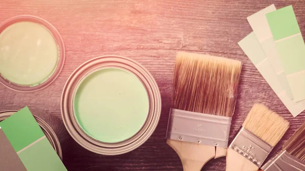 Progetto Miglioramento Della Casa Verniciatura Legno Con Vernice Color Turchese — Foto Stock