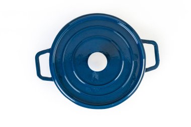 Hollandalı fırın beyaz zemin üzerine mavi emaye dökme demir kaplı.