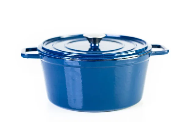 Blue Enameled Cast Iron Covered Dutch Oven White Background — Stock Photo, Image