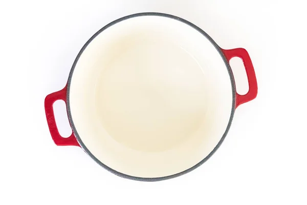 Red Enameled Cast Iron Covered Dutch Oven White Background — Stock Photo, Image