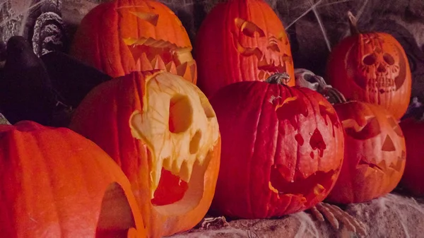 Carved pumpkins view — Stock Photo, Image
