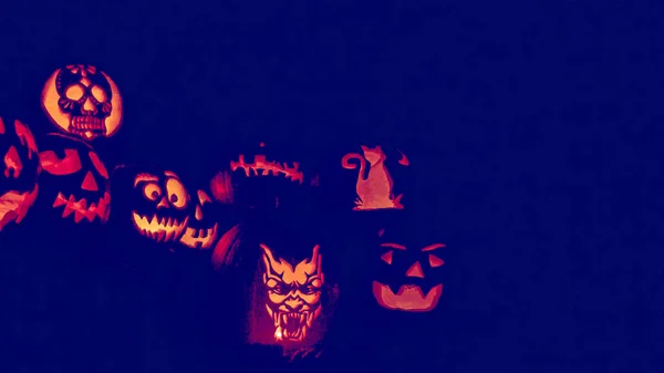 Glowing pumpkins close up — Stock Photo, Image