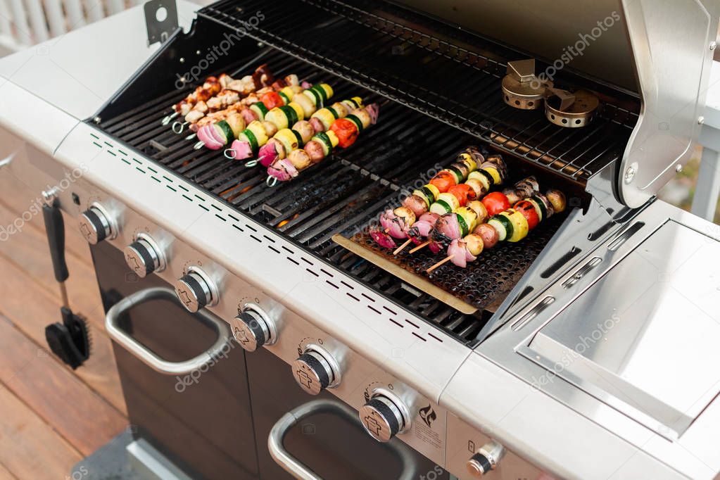 Grilling Veggie kebabs 