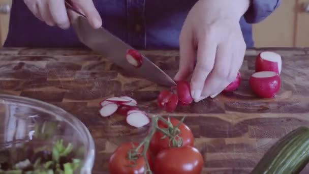 Temps Écoulé Trancher Les Légumes Frais Pour Salade Printemps — Video