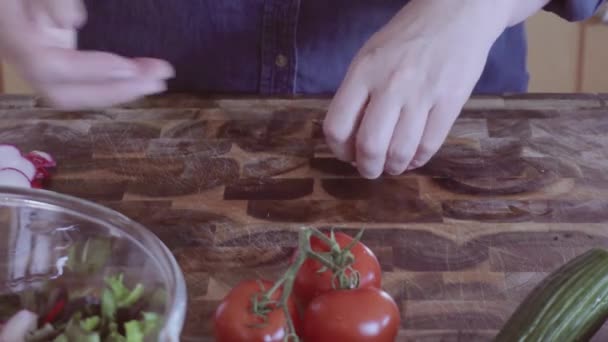Slicing Fresh Vegetables Spring Salad — Stock Video