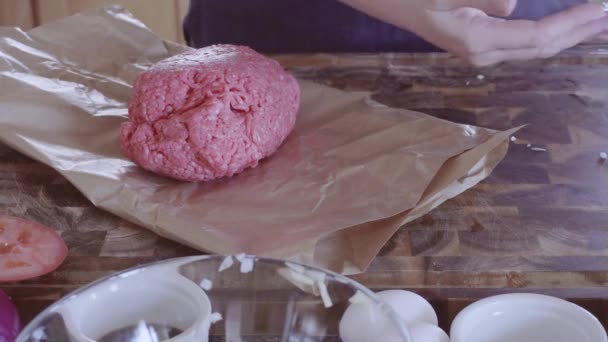 Preparazione Polpette Hamburger Gourmet Con Carne Macinata — Video Stock