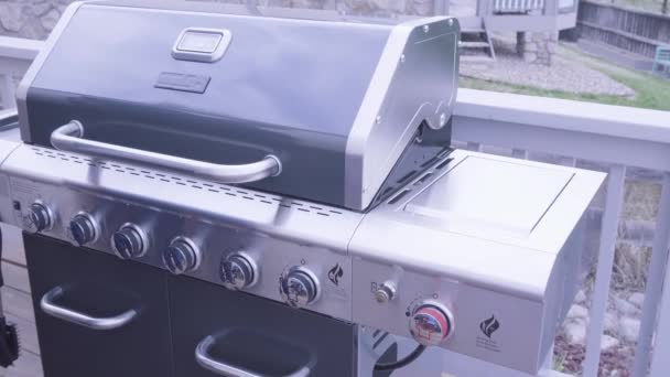 Schritt Für Schritt Grillen Von Gemüsespießen Und Hühnerspießen Auf Gasgrill — Stockvideo