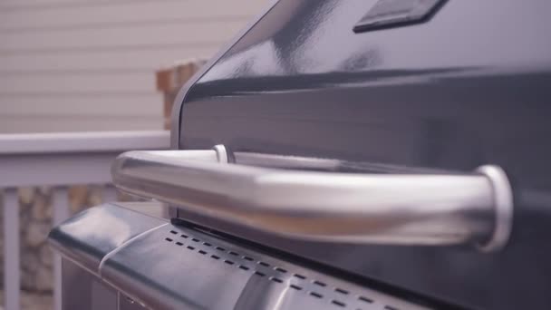 Gros Plan Des Boutons Commande Sur Barbecue Gaz Extérieur Brûleurs — Video