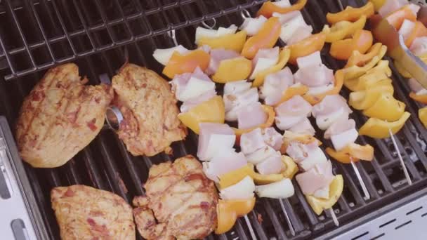 Βήμα Βήμα Γκριλ Μαγειρέματος Kabobs Shish Κοτόπουλο Πιπεριές Και Κίτρινα — Αρχείο Βίντεο
