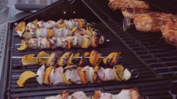 Steg För Steg Matlagning Kyckling Shish Kabobs Med Paprika Och — Stockvideo