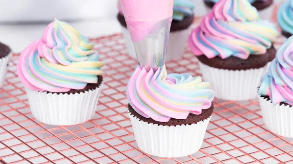 Baking unicorn cupcakes — Stock Photo, Image