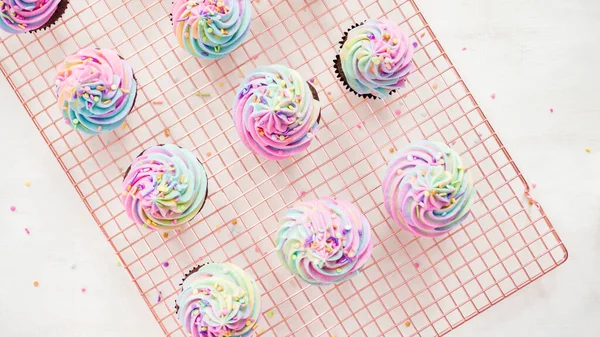 Baking unicorn cupcakes — Stock Photo, Image