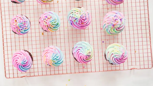 Baking unicorn cupcakes — Stock Photo, Image