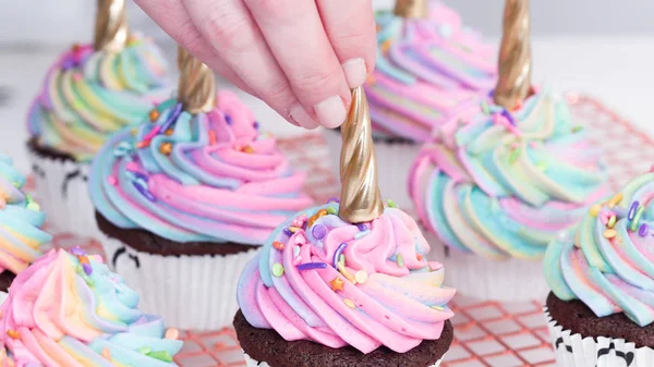 Baking unicorn cupcakes — Stock Photo, Image