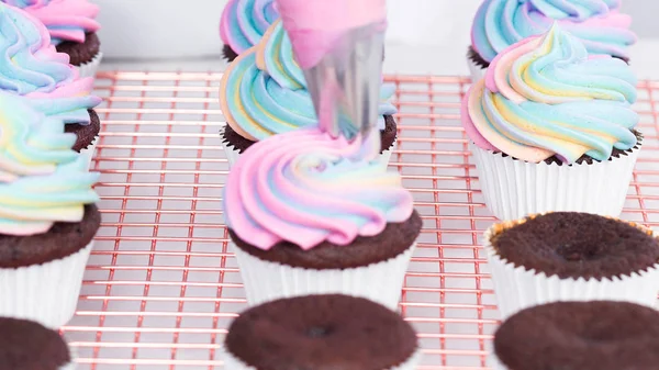 Baking unicorn cupcakes — Stock Photo, Image