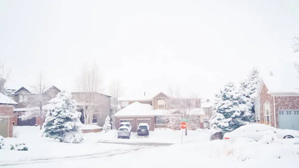 Bairro Residencial Após Grande Neve Inverno — Fotografia de Stock