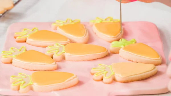 Paso Paso Acostado Decoración Galletas Azúcar Pascua Con Hielo Rotal — Foto de Stock