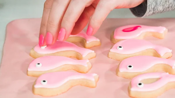 Pas Pas Pose Plate Décorer Les Biscuits Sucre Pâques Avec — Photo