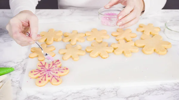 Stp Paso Galletas Azúcar Forma Copo Nieve Heladas Con Glaseado — Foto de Stock