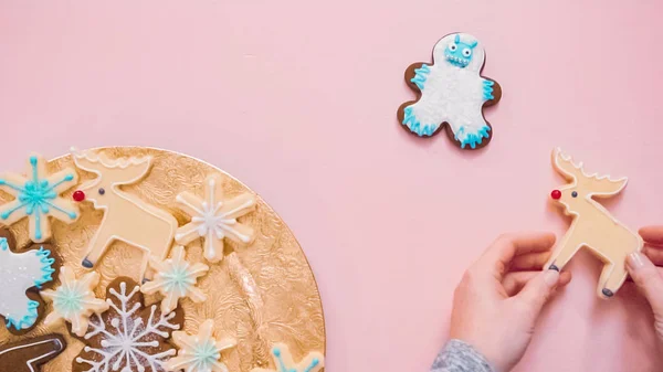 Flat Lay Chritsmas Cookies Decorates Royal Icing — Stock Photo, Image