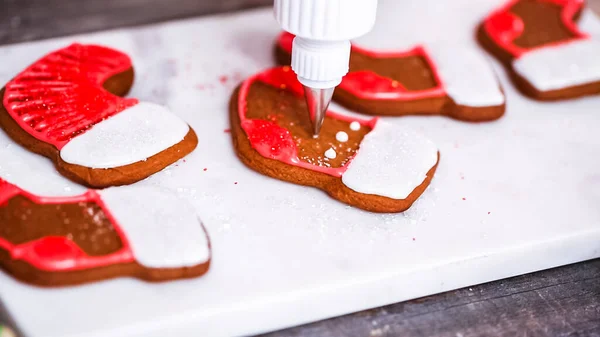 Paso Paso Decoración Galletas Jengibre Azúcar Con Glaseado Real Para — Foto de Stock