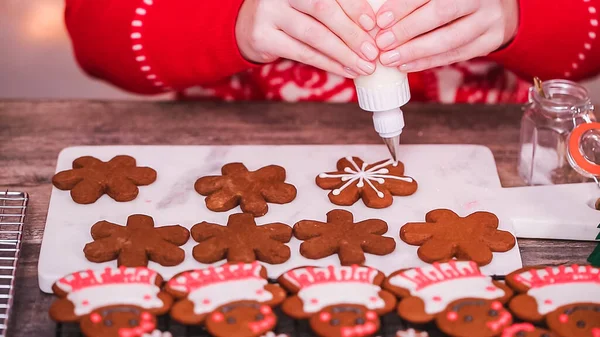 Krok Kroku Dekorowanie Pierniki Lukier Królewski — Zdjęcie stockowe