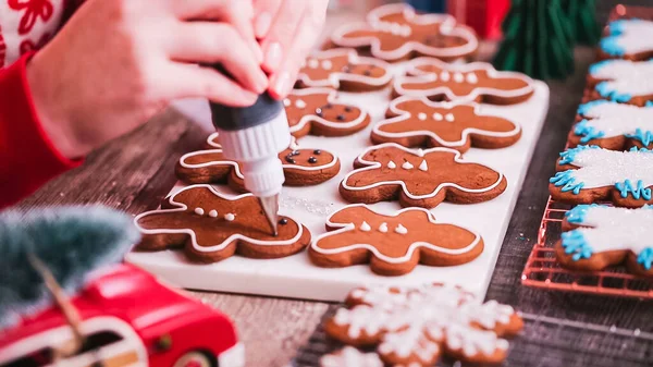 Krok Kroku Dekorowanie Pierniki Lukier Królewski — Zdjęcie stockowe