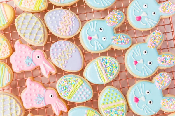 Easter Sugar Cookies Decorated Royal Icing Different Colors — Stock Photo, Image