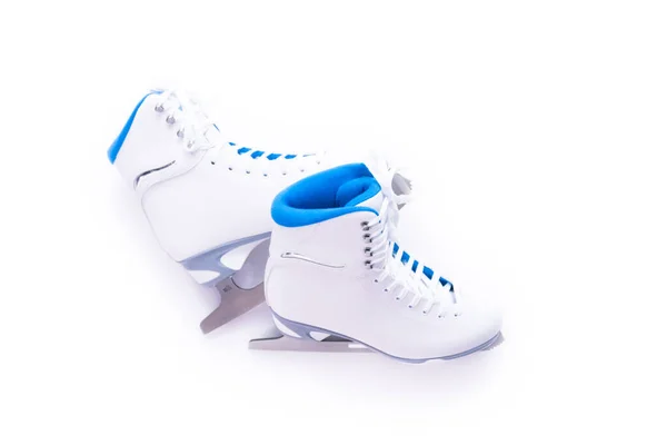 Flat Lay New White Figure Skates White Background — Stock Photo, Image