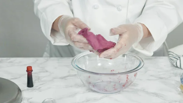 Step Step Mixing Food Coloring Cookie Dough Bake Red White — Stock Photo, Image