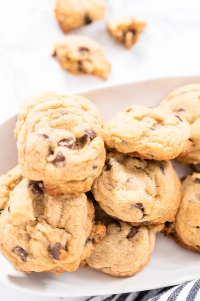 Homemade Chocolate Chips Cookies White Plate — Stock Photo, Image