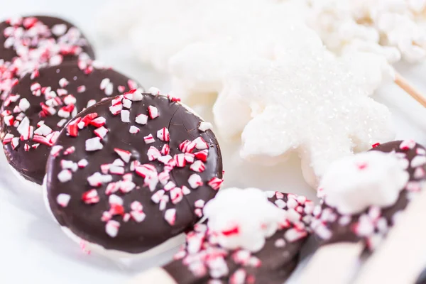 Vue Rapprochée Variété Garnitures Guimauve Menthe Poivrée Chocolat Pour Les — Photo