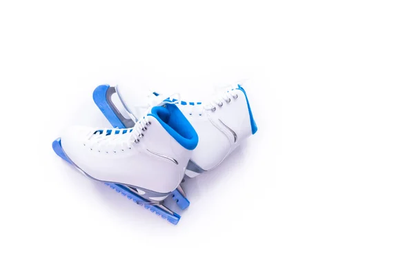 Flat Lay New White Figure Skates White Background — Stock Photo, Image