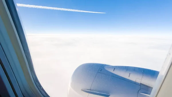 Utsikt Från Fönster Säte För Kommersiell Passagerar Flygplan — Stockfoto