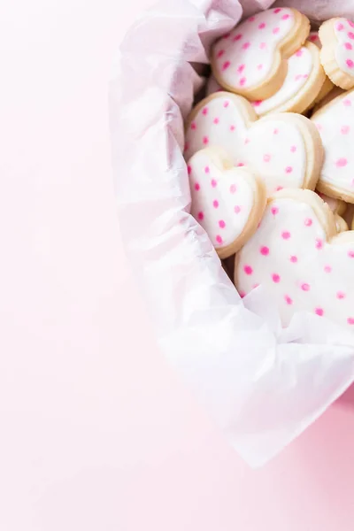 Galletas Azúcar Forma Corazón Decoradas Con Glaseado Real Caja Regalo — Foto de Stock