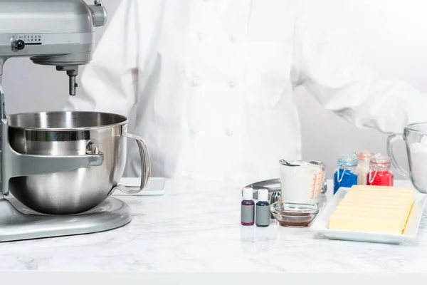 Ingredientes Para Fazer Cobertura Creme Manteiga Para Decorar Bolo — Fotografia de Stock