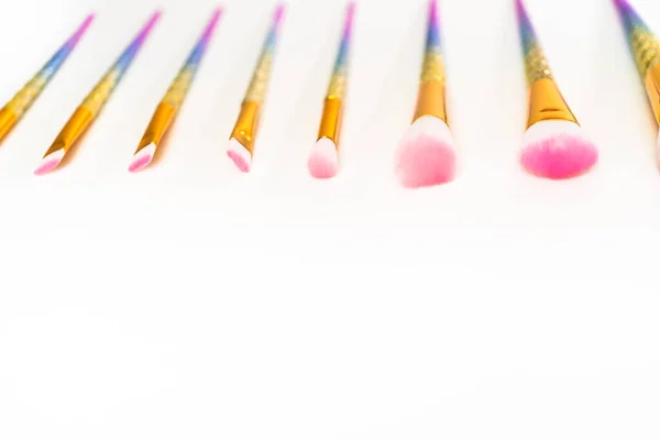 Unicorn Themed Makeup Brush Set White Background — Stock Photo, Image