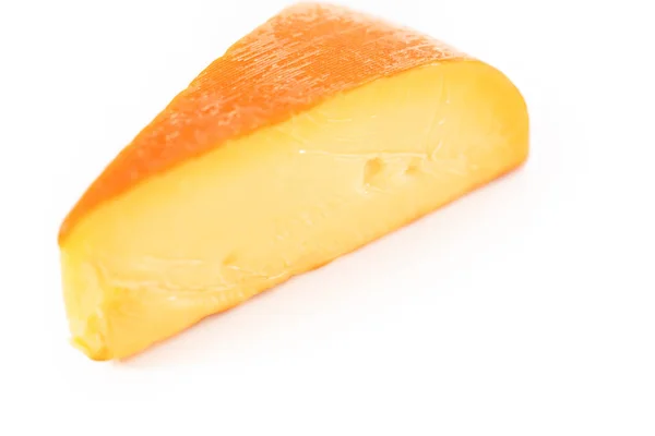 Large Slice Smoked Gouda Cheese White Background — Stock Photo, Image