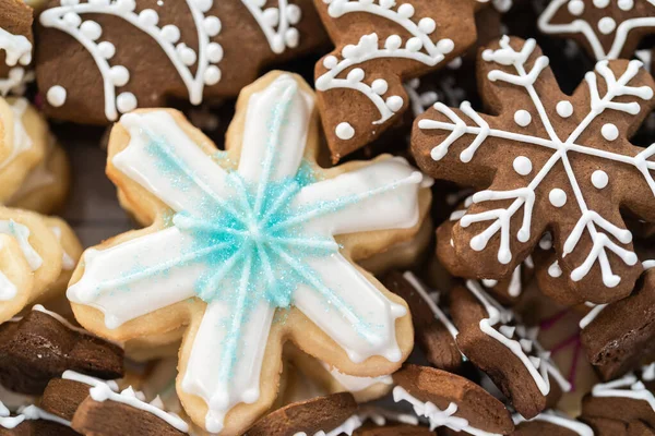 Pan Jengibre Azúcar Galletas Navidad Con Hielo Real — Foto de Stock