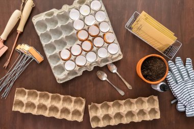 Düz yatıyordu. Bahar ekimi için yumurta kabuklarıyla tohumları başlatıyorum..