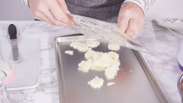 Stap Voor Stap Poppen Chocolade Sneeuwvlokken Van Plastic Chocolade Schimmel — Stockfoto