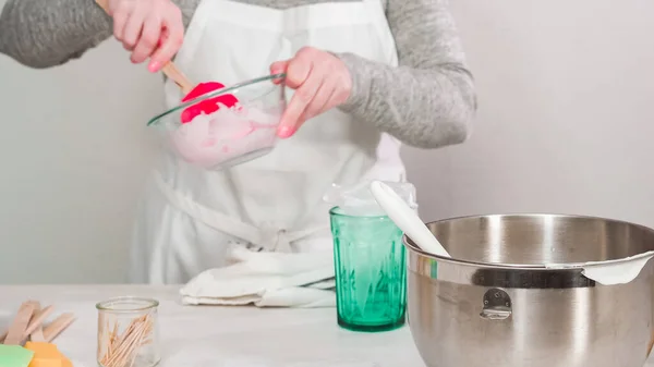 Step Step Flat Lay Mixing Royal Icing Electric Kitchen Mixer — Stock Photo, Image