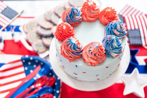 Cake Koekjes Groente Fruit Snack Tray Het Juli Feest — Stockfoto